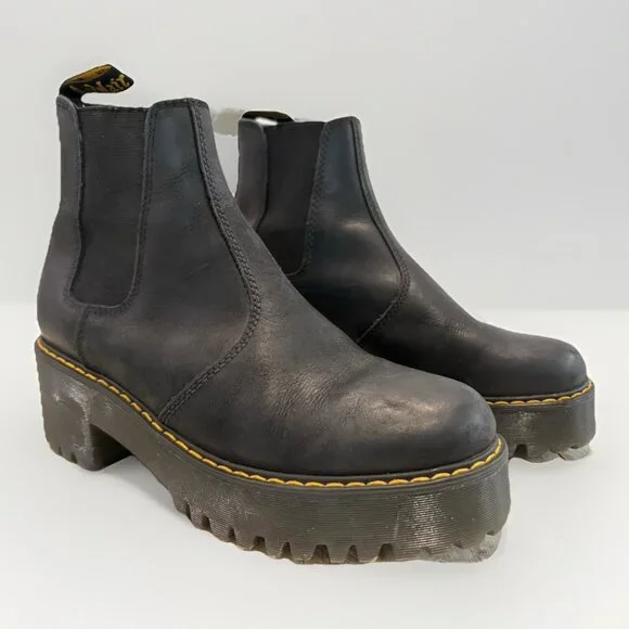 Dr. Martens Docs Rometty Wyoming Black Platform Chelsea Ankle Boots Leather Sz 9 - Picture 2 of 8